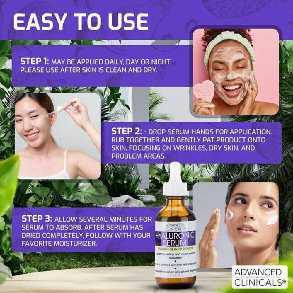 Advanced Clinicals Hyaluronic Acid Face Serum Rare Marine Extracts 1.75 Fl Oz - Picture 2 of 9